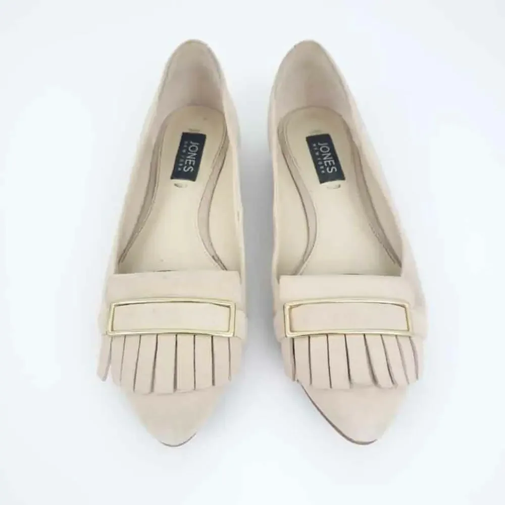 Jones New York Beige Suede Loafer 6M Leather Upper Work Shoe Stylish Fashion